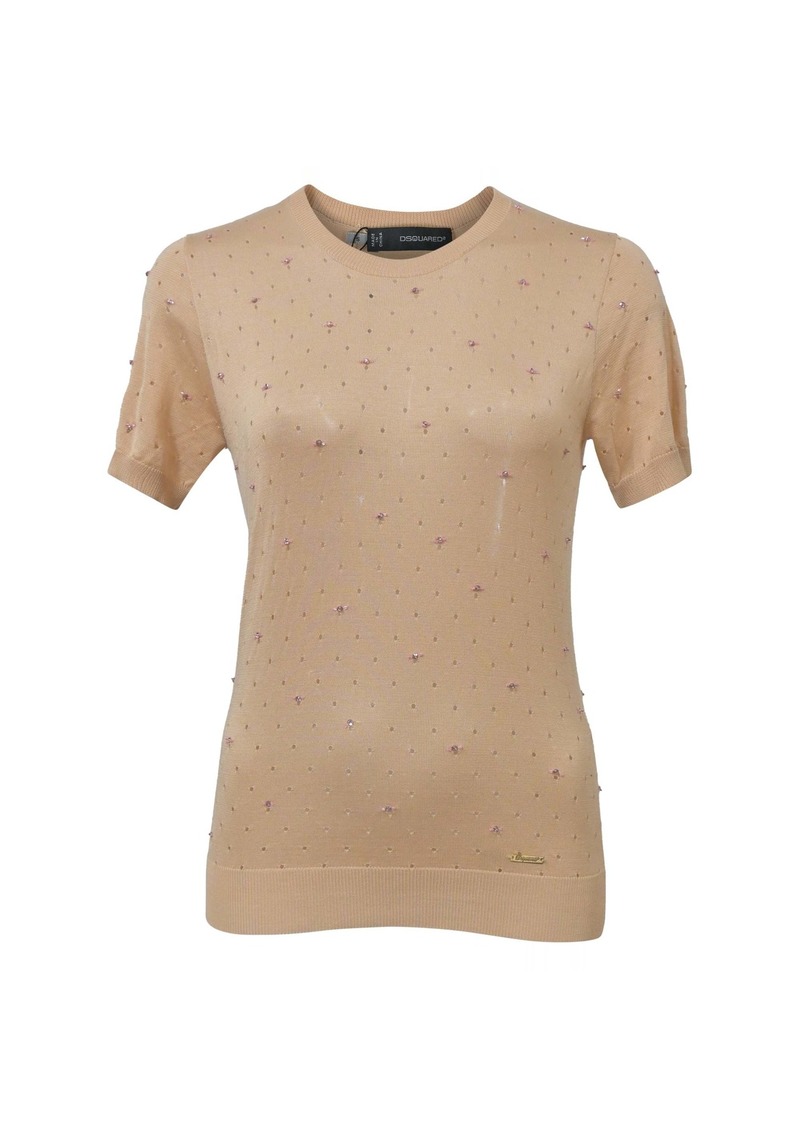 Dsquared2 Bead-Embellished Top in Nude Cotton