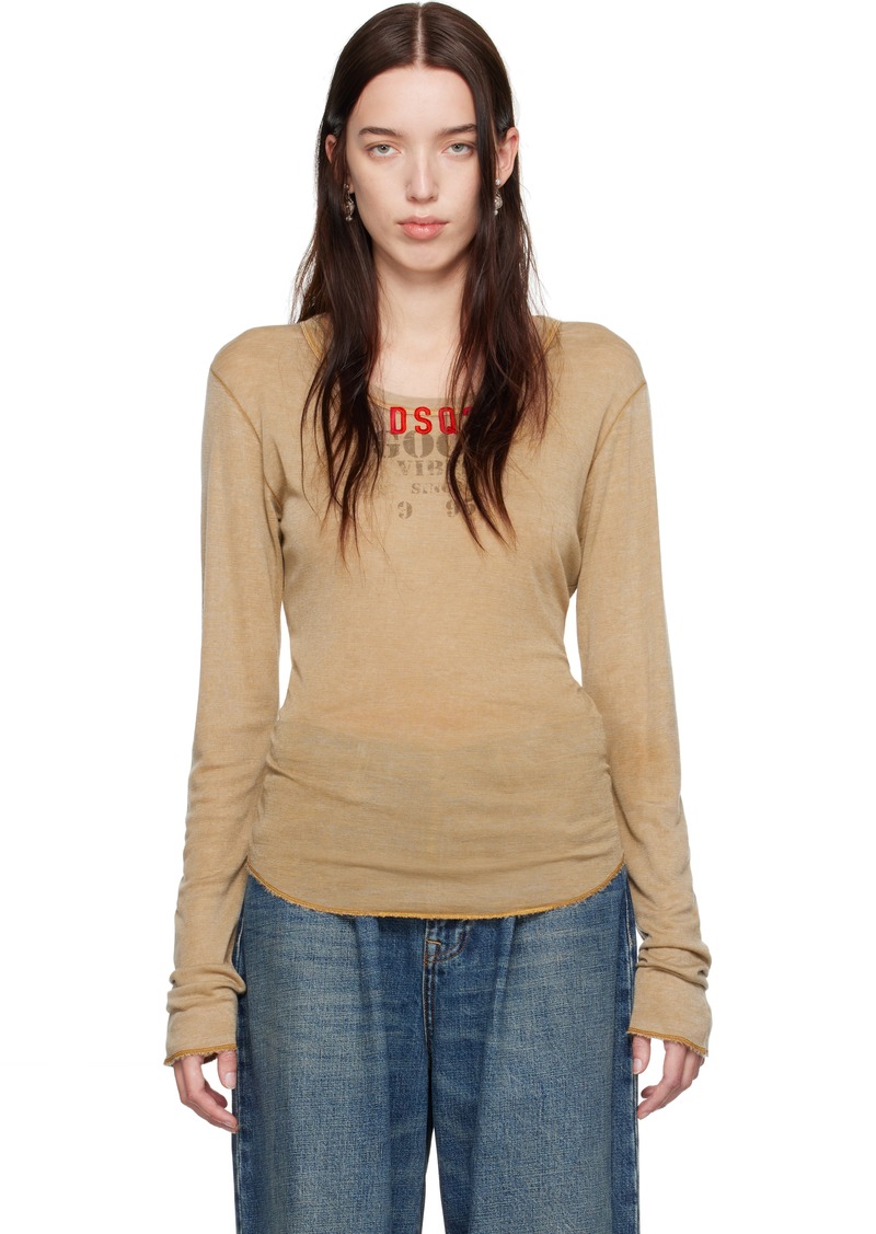 Dsquared2 Beige Marble Dyed Choke Fit Long Sleeve T-Shirt