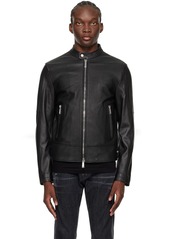 Dsquared2 Black Band Collar Leather Biker Jacket