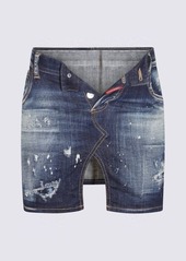 DSQUARED2 BLUE DENIM DARK RIPPED WASH SIDE OPEN MINI SKIRT