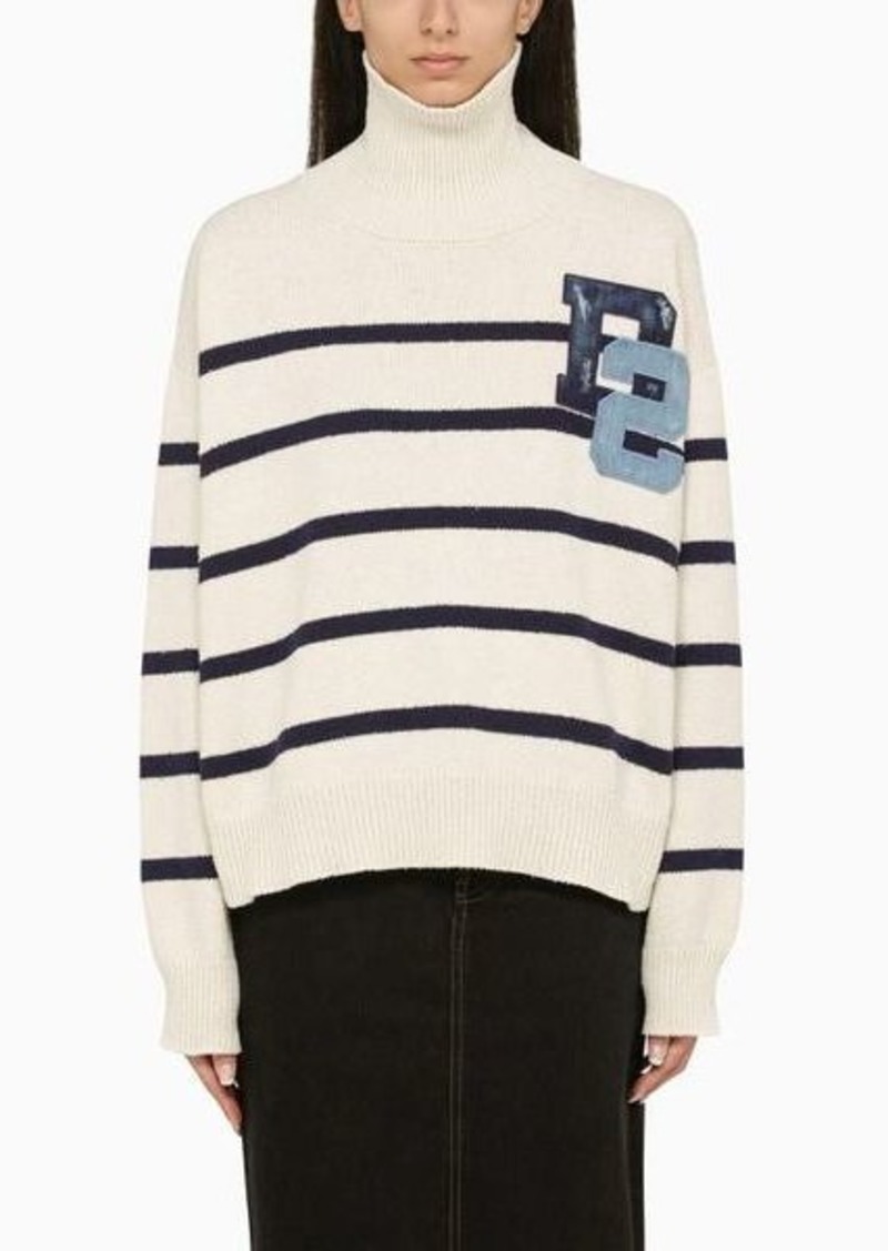 Dsquared2 Blue/white striped turtleneck sweater with logo