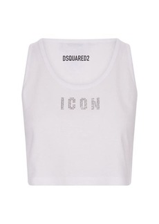 DSQUARED2 Crop Top With Rhinestone Icon Logo