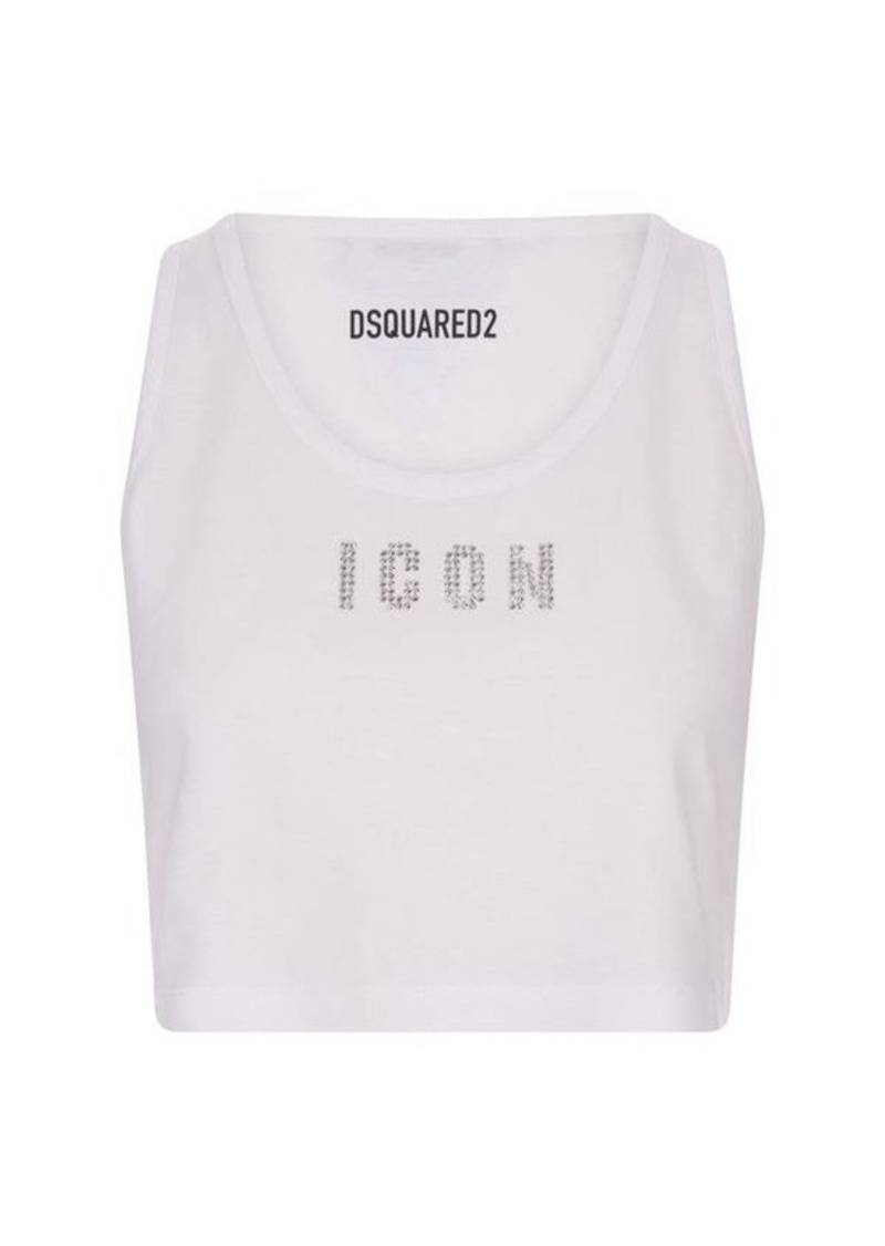 DSQUARED2 Crop Top With Rhinestone Icon Logo