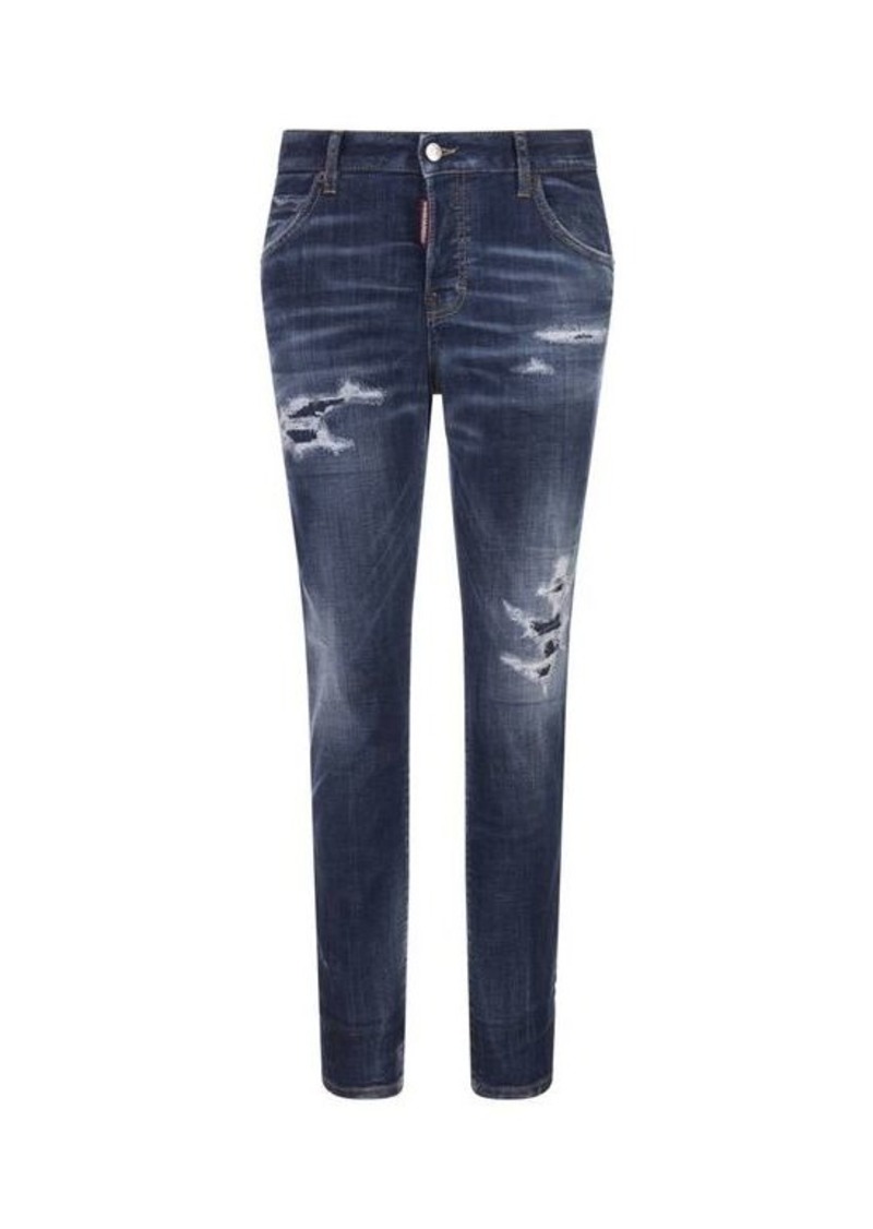 DSQUARED2 Dark Ripped Wash Medium Waist Flare Jeans