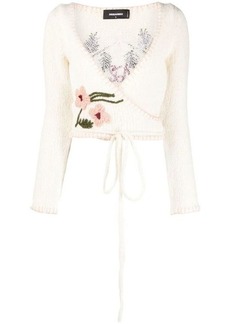 DSQUARED2 floral-embroidery wrap cropped cardigan