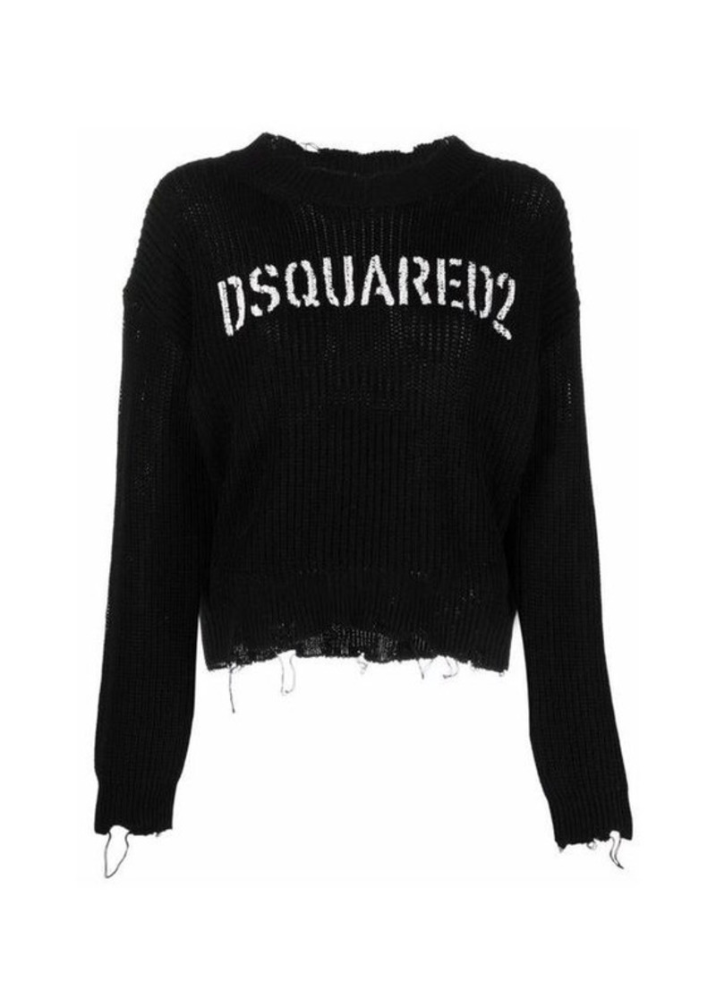 DSQUARED2 Logo Printed Distressed Sweater