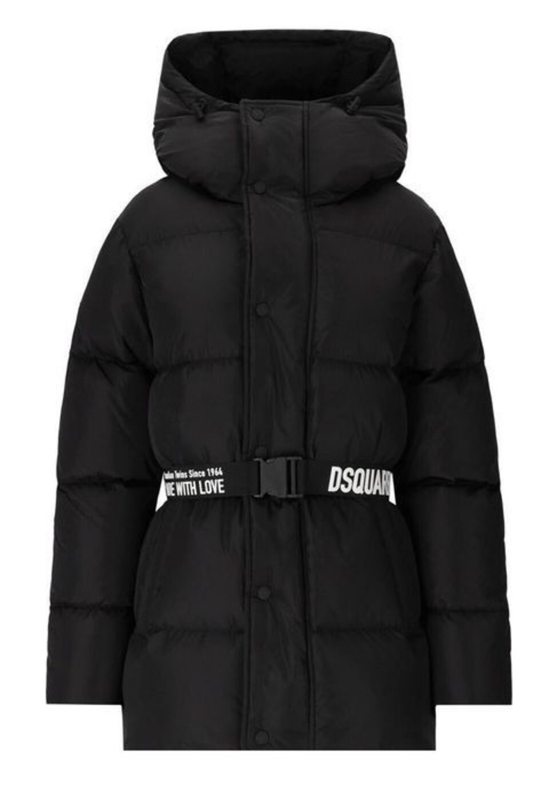 DSQUARED2  PUFF BLACK HOODED PUFFER WITH BELT