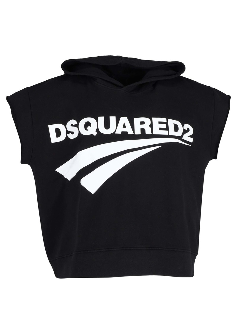 Dsquared2 Sleeveless Hoodie in Black Cotton