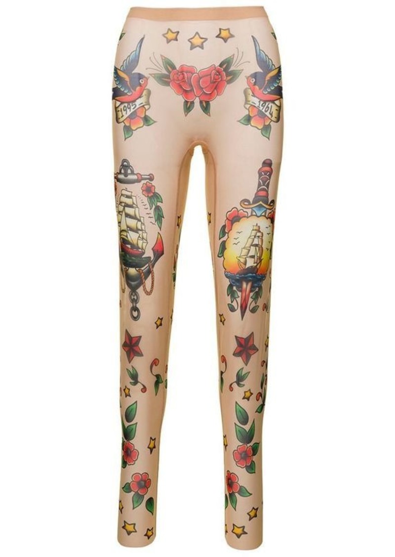 Flesh Pink Stretch Leggings with All-Over Print Woman Dsquared2