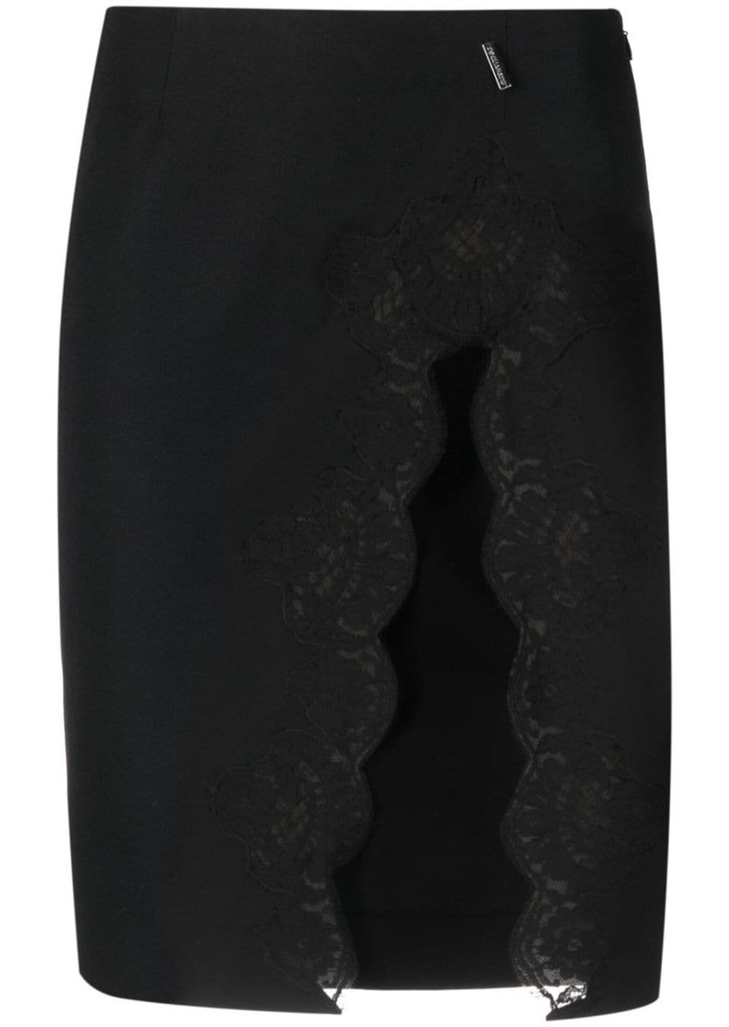 Dsquared2 lace-detail virgin wool skirt