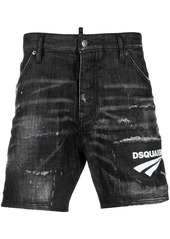 Dsquared2 logo print distressed denim shorts