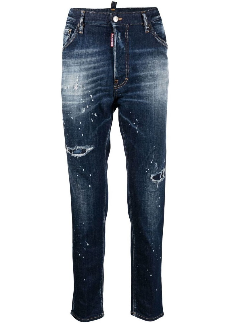 Dsquared2 paint-splatter ripped skinny jeans