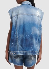 Dsquared2 Painted & Distressed Cotton Denim Vest