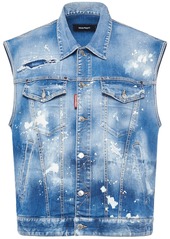 Dsquared2 Painted & Distressed Cotton Denim Vest