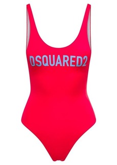 Dsquared2 Red One Piece Swimsuit with Lettering in Nylon Stretch Woman
