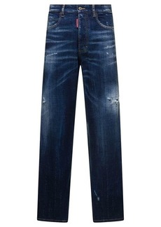 Dsquared2 'San Diego' Blue Jeans with Destroyed Detailing and All-Over Rhinestones in Stretch Cotton Denim Woman