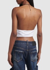 Dsquared2 Sequined Satin Halter Crop Top W/chain
