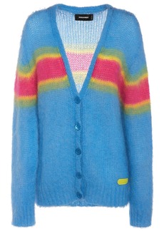 Dsquared2 Striped Mohair Blend Knit Cardigan