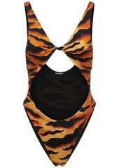 Dsquared2 Tiger Print Cutout One Piece Swimsuit