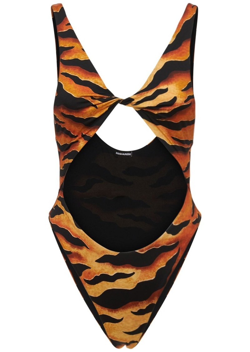 Tiger Print Cutout One Piece Swimsuit