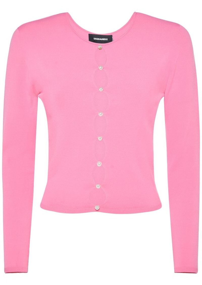 Dsquared2 Viscose Blend Knit Cutout Top W/pearls