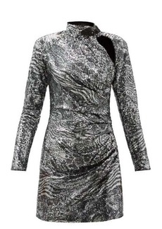 Dundas - High-neck Cutout Sequinned Mini Dress - Womens - Silver