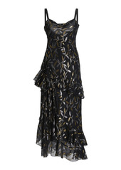 Dundas - Women's Ruffled Metallic Fil CoupÃ© Chiffon Maxi Dress - Black - Moda Operandi