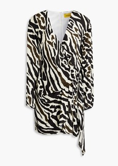 Dundas - Wrap-effect draped zebra-print crepe mini dress - Animal print - IT 38