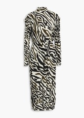 Dundas - Wrap-effect zebra-print crepe turtleneck midi dress - White - IT 42