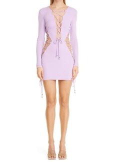 DUNDAS Electra Long Sleeve Lace-Up Cutout Minidress in Lilac at Nordstrom
