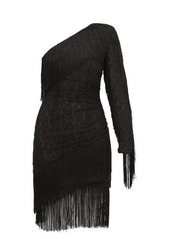 Dundas Fringed one-shoulder cotton-blend lace mini dress