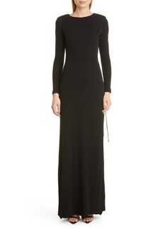 DUNDAS Long Sleeve Lace-Up Open Back Evening Gown in Black at Nordstrom