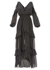 Dundas Off-the-shoulder tiered polka-dot silk maxi dress