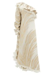 Dundas One-shoulder feather-jacquard crepe dress
