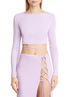 DUNDAS Sutara Lace-Up Jersey Crop Top in Lilac at Nordstrom