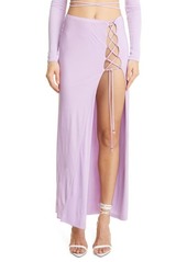DUNDAS Sutara Lace-Up Slit Jersey Maxi Skirt in Lilac at Nordstrom