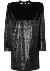 Dundas Woman Open-back Draped Metallic Velvet Mini Dress Black