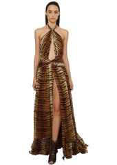 Dundas Printed Georgette Long Dress W/ Cut Outs