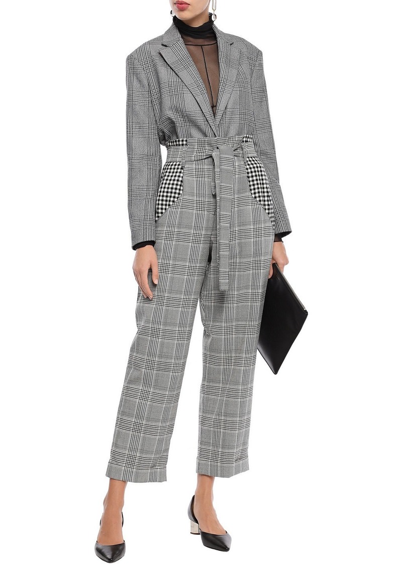 Woman Belted Checked Woven Wide-leg Pants Black - 85% Off!