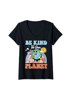 Earth Day Be Kind To Our Planet Retro Cute Earth Day V-Neck T-Shirt