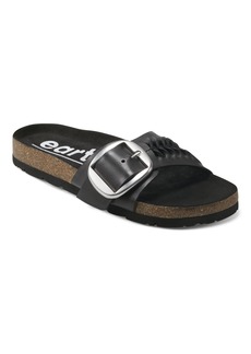 Earth Women's Albina Woven Round Toe Casual Flat Sandals - Black Leather