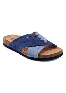 Earth Women's Atlas Round Toe Footbed Slip-On Casual Sandals - Blue Multi Suede
