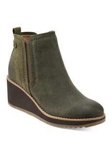 Earth Women's Cleia Slip-On Round Toe Casual Wedge Booties - Dark Green Suede