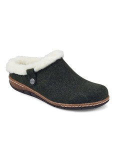 Earth Women's Elena Cold Weather Round Toe Casual Slip On Clogs - Dark Green Textile, Faux Fur