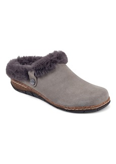 Earth Women's Elena Cold Weather Round Toe Casual Slip On Clogs - Gray Suede, Faux Fur