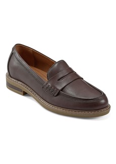 Earth Women's Javas Round Toe Casual Slip-On Penny Loafers - Dark Brown Leather