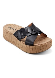 Earth Women's Scotti Criss Cross Slip On Platform Wedge Sandals - Black Leather
