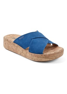 Earth Women's Scout Casual Slip-on Wedge Platform Sandals - Dark Blue Suede