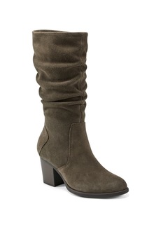 Earth Women's Vine Block Heel Almond Toe Narrow Calf Casual Boots - Dark Green Suede