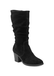 Earth Women's Vine Block Heel Almond Toe Narrow Calf Casual Boots - Black Suede